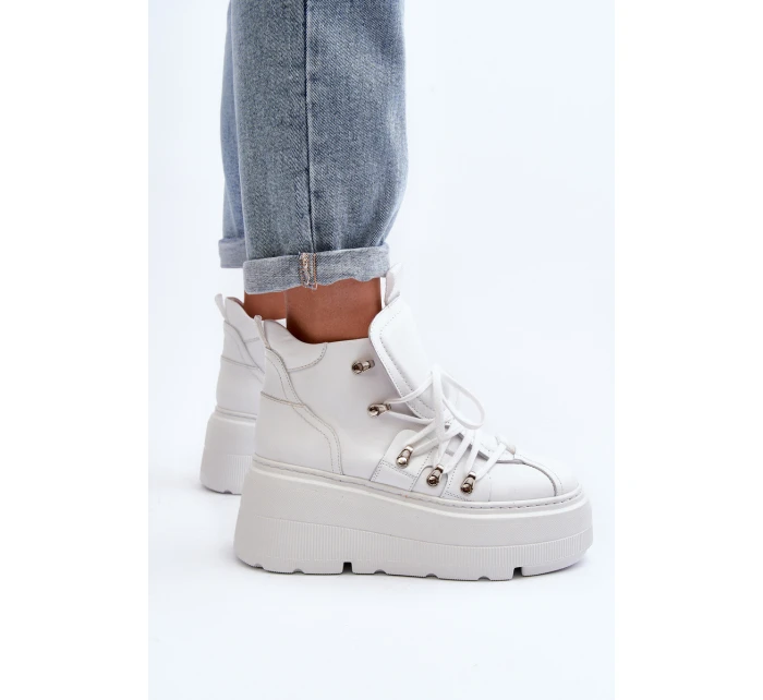 Zazoo 3416 Skórzane Damskie Buty Sportowe Białe