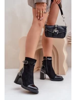 Botki Damskie Ocieplane Na Obcasie Słupku Z Ozdobną Klamrą D&A MR880-085 Czarne