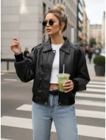 Dámska kožená bunda bomber black FashionStreet TY5566 Dámska kožená bunda bomber black FashionStreet TY5566