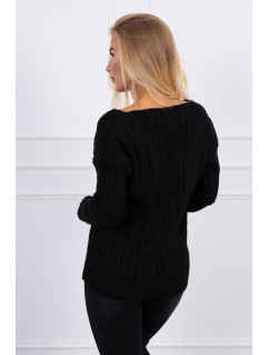 Pletený sveter s véčkovým výstrihom čierny
