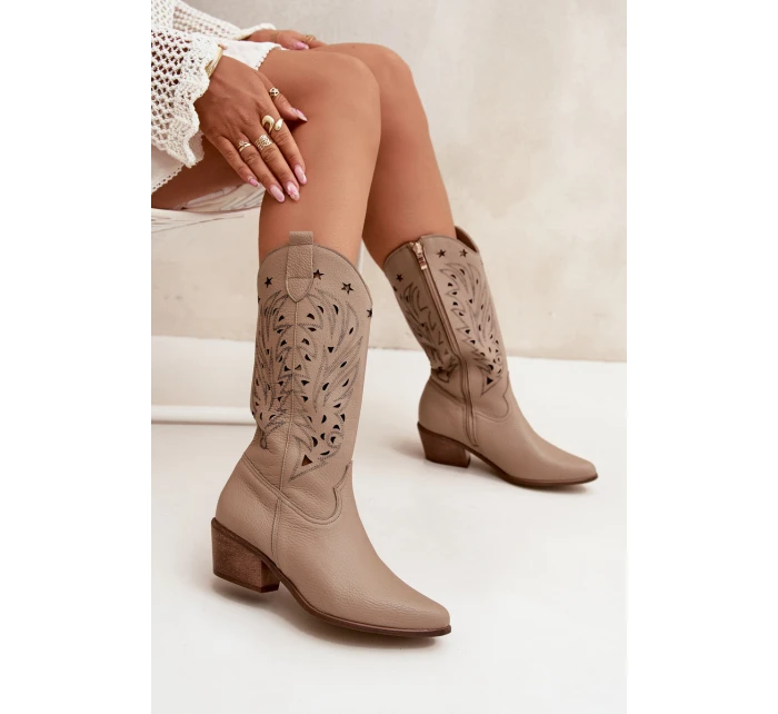 Kožené Kozačky S Svrškem Tmavě Béžové Zazoo model 21704060 - Boto