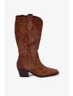 Zamszowe Kozaki Kowbojki Damskie Na Obcasie Camel Karira