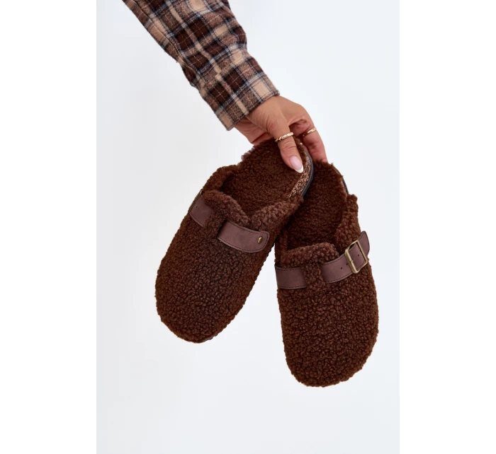 Klapki Damskie Z Futerkiem Typu Baranek Brązowe Lorivine