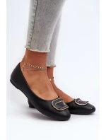 Čierne kožené baleríny s dekoráciou Enicoria
