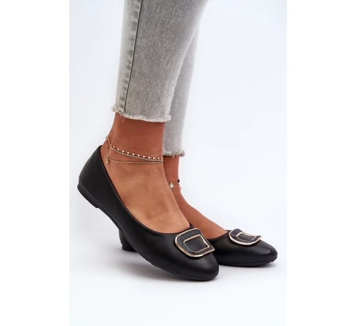 Čierne kožené baleríny s dekoráciou Enicoria
