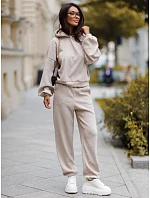 Dámská souprava z kordového úpletu s kapucí a kalhotami, béžová, FashionStreet AY1248 Dámská souprava z kordového úpletu s kapucí a kalhotami, béžová, FashionStreet AY1248