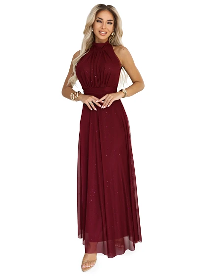 dlouhé šaty s a elegantní vínová barva model 21417004 - numoco basic dlouhé šaty s a elegantní vínová barva model 21417004 - numoco basic