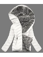 Dámska krátka obojstranná zimná bunda krémovo šedá (2M-21507) Dámska krátka obojstranná zimná bunda krémovo šedá (2M-21507)