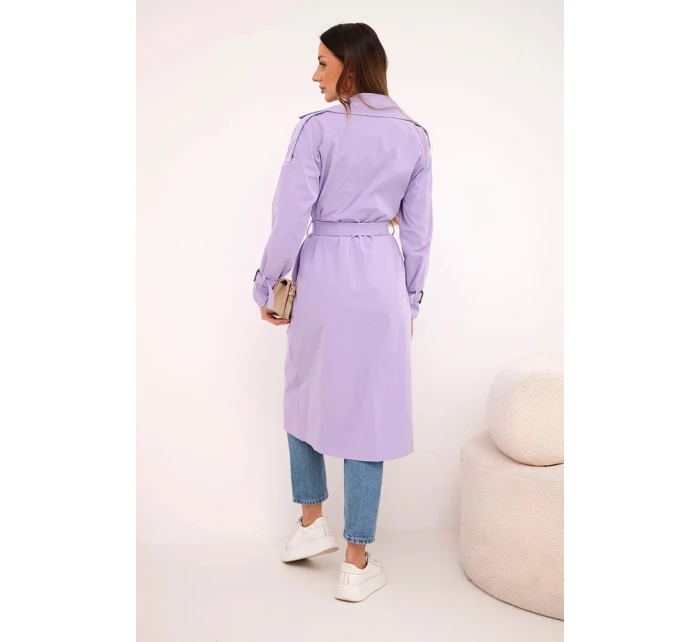 Dámský kabát v pase s límcem světle fialový