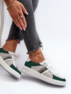 Sneakersy Skórzane Damskie D&A LR110 Zielono-Białe