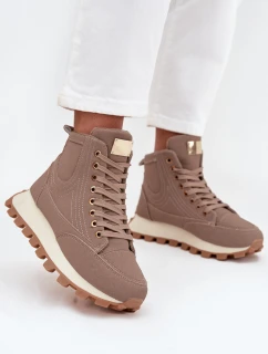 Ocieplane Trapery Damskie Na Platformie Ciemnobeżowe Marivira