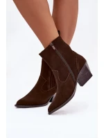 Semišové dámské boty kovbojky na podpatku zateplené čokoládové Dylira Semišové dámské boty kovbojky na podpatku zateplené čokoládové Dylira