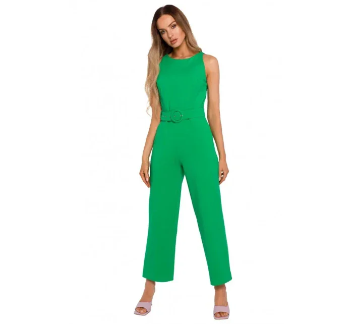 M679 Overal bez rukávov s opaskom a sponou - cukrovo ružový