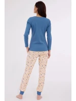 Dámske pyžamo Sammy 723/380 Džínsy modré s béžovým vzorom - Cornette