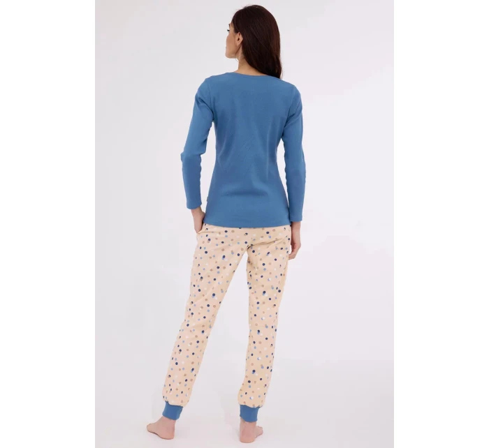 Dámske pyžamo Sammy 723/380 Džínsy modré s béžovým vzorom - Cornette
