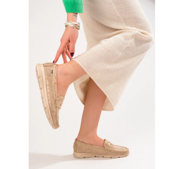 Stylové zlaté mokasíny dámské bez podpatku Stylové zlaté mokasíny dámské bez podpatku