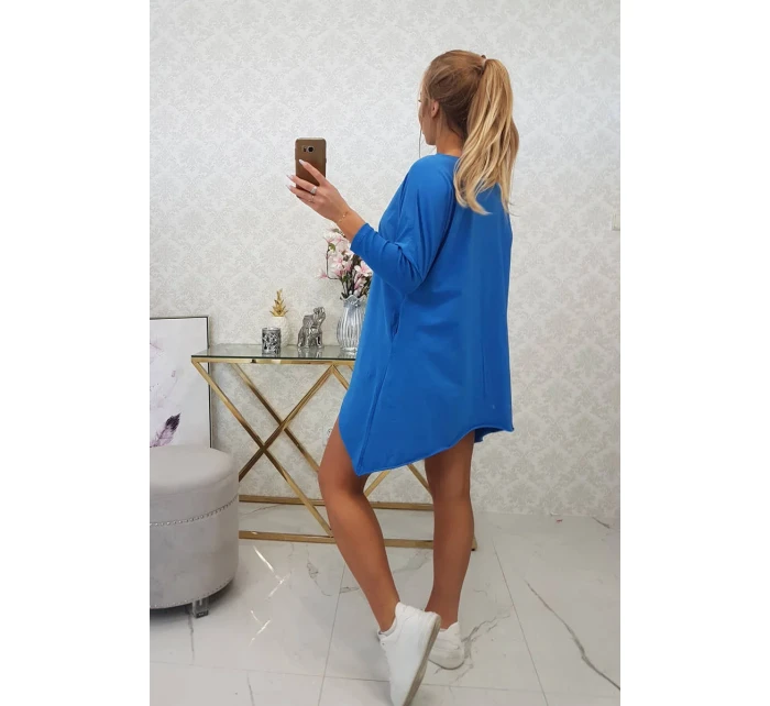 Oversize halenka s potiskem model 18743434 rtů chrpově modrá - K-Fashion Oversize halenka s potiskem model 18743434 rtů chrpově modrá - K-Fashion