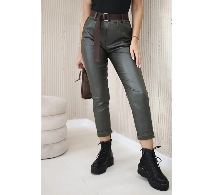 Voskované nohavice s khaki opaskom