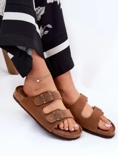 Dámske semišové papuče s prackami Big Star - hnedé