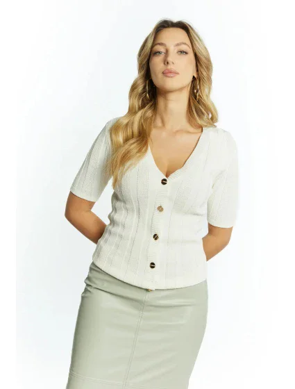 Dámsky sveter s krátkym rukávom SWE0620 White - Monnari