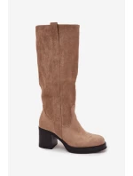 Dámské kozačky na podpatku Béžová shoes model 22018569 - Step in style Dámské kozačky na podpatku Béžová shoes model 22018569 - Step in style