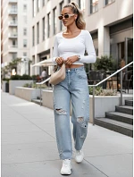 Dámske džínsy balónového strihu s odretou modrou FashionStreet UY2980