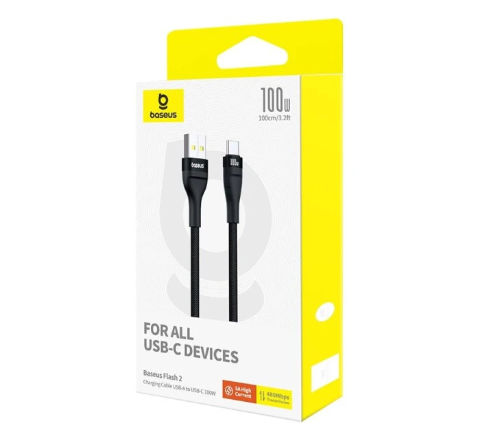 Baseus Flash 2 USB-USB C kábel 100W 1m (čierny) Baseus Flash 2 USB-USB C kábel 100W 1m (čierny)
