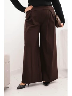 Dámske Plus veľkosť široké nohavice so skladaním Brown