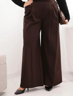 Dámské kalhoty Plus Size s širokými nohavicemi a model 21728709 hnědé - K-Fashion