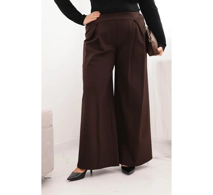 Dámske Plus veľkosť široké nohavice so skladaním Brown Dámske Plus veľkosť široké nohavice so skladaním Brown