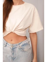 Dámská bavlněná basic halenka s krátkým rukávem béžová