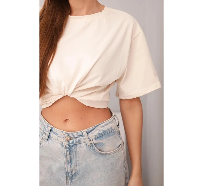 Dámská bavlněná basic halenka s krátkým rukávem béžová