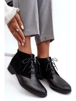 Modne Damskie Sznurowane Botki Czarne Kefora Modne Damskie Sznurowane Botki Czarne Kefora