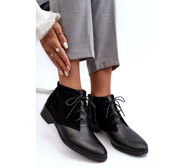 Modne Damskie Sznurowane Botki Czarne Kefora Modne Damskie Sznurowane Botki Czarne Kefora