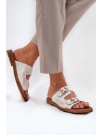 Kožené Ploché Pantofle S Přezkami Zlaté model 21686316 - Zazoo Kožené Ploché Pantofle S Přezkami Zlaté model 21686316 - Zazoo