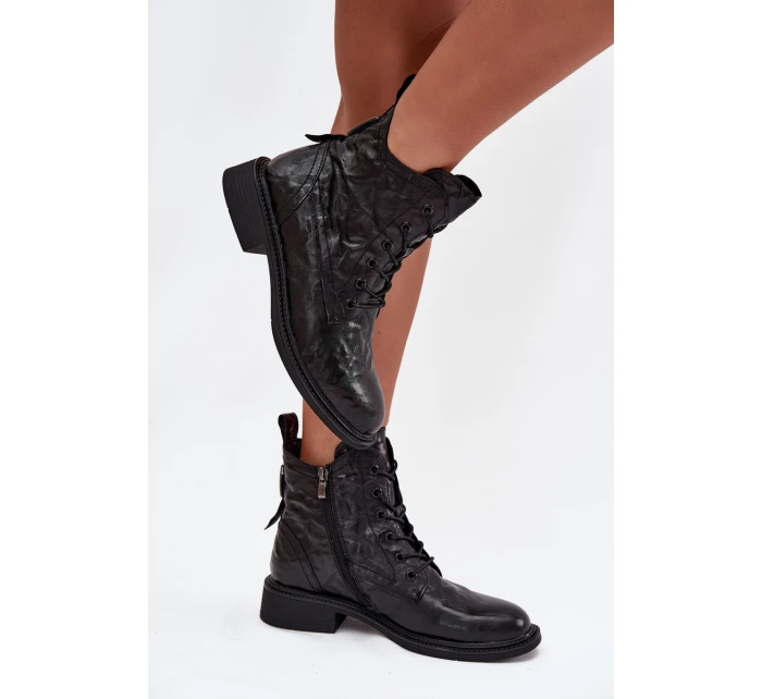 Botki Damskie Z Naturalnej Skóry Ocieplane Artiker 57C1006 Czarne