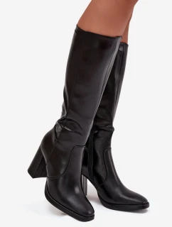 Dámske členkové topánky Lyvella so stĺpcovým podpätkom z ekokože - čierne