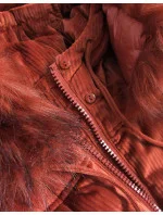 Dámska červená manšestrová bunda s kapucňou (7696)