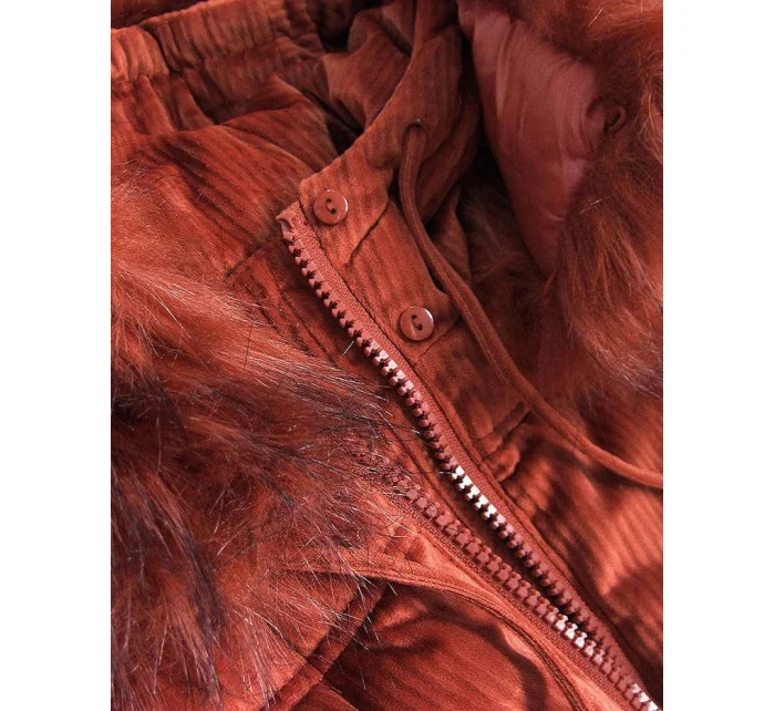 Dámska červená manšestrová bunda s kapucňou (7696)