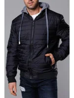 Čierna pánska bunda typu "bomber" s teplákovou kapucňou (8M985-392) Čierna pánska bunda typu "bomber" s teplákovou kapucňou (8M985-392)
