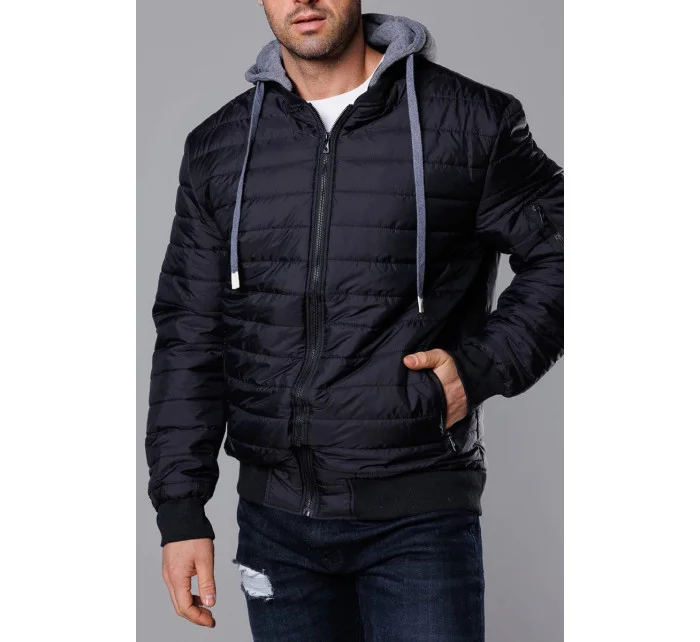 Čierna pánska bunda typu "bomber" s teplákovou kapucňou (8M985-392) Čierna pánska bunda typu "bomber" s teplákovou kapucňou (8M985-392)