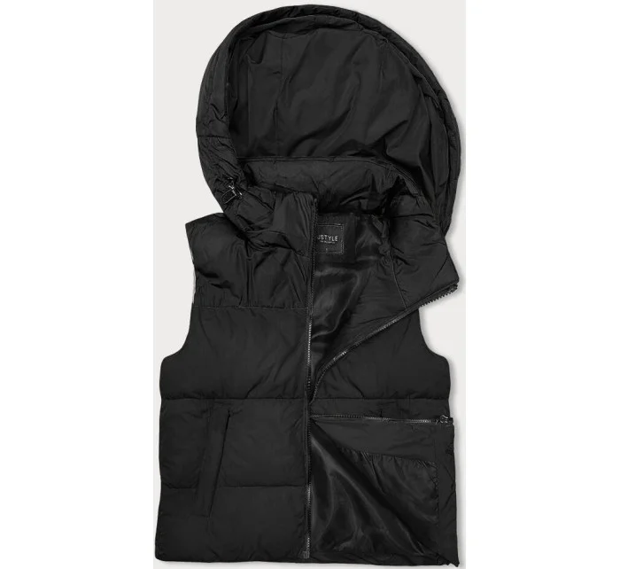 Černá krátká dámská vesta s kapucí model 18983650 - J.STYLE Černá krátká dámská vesta s kapucí model 18983650 - J.STYLE