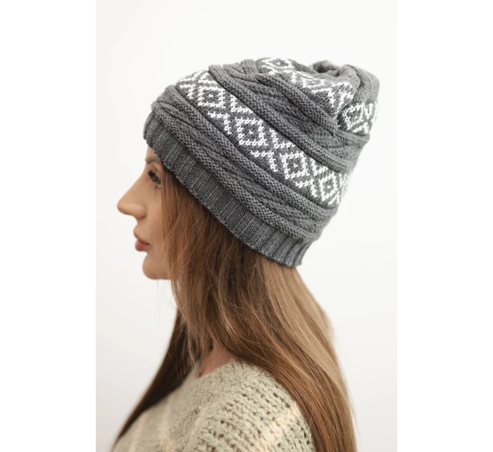 Dámska zimná čiapka so vzorom a vlnou K425 graphite Dámska zimná čiapka so vzorom a vlnou K425 graphite