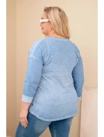 Dámska blúzka s nápisom a korálkami v modrej džínsovej farbe