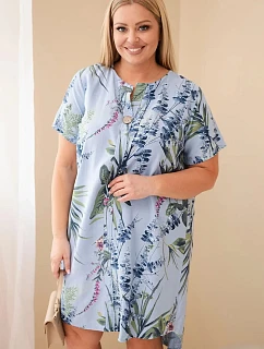Dámske šaty z viskózy v nadmernej veľkosti s krátkymi rukávmi a výstrihom na gombíky Blue
