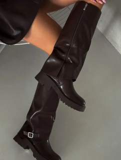 Ocieplane Kozaki Z Wywiniętą Cholewką I Klamrą Czekoladowe Fiorae