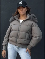 Dámská prošívaná zimní bunda s kožešinou tmavě šedá Dstreet model 21979218 - FashionStreet