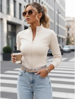 FashionStreet BY1561 dámska mikina na zips so stojačikom béžová