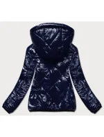 Tmavomodrá prešívaná bunda s kapucňou (B9768)