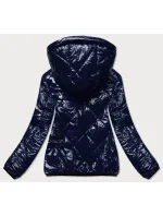 Tmavomodrá prešívaná bunda s kapucňou (B9768)